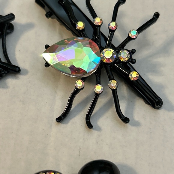 Skulls & Spider Hair Accessory Clip Black W/Red Rhinestones Emo Goth Set Of 3 - Picture 3 of 9